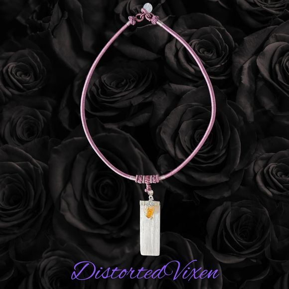 Citrine & Selenite Harmony Necklace | Mauve Cord | Cleansing + Confidence Energy - Picture 2 of 7